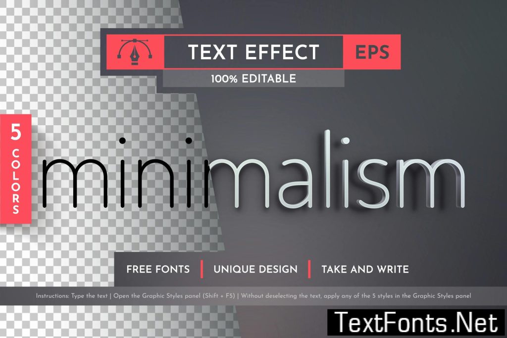 Minimalism Editable Text Effects, Graphic Styles UW2F2ER