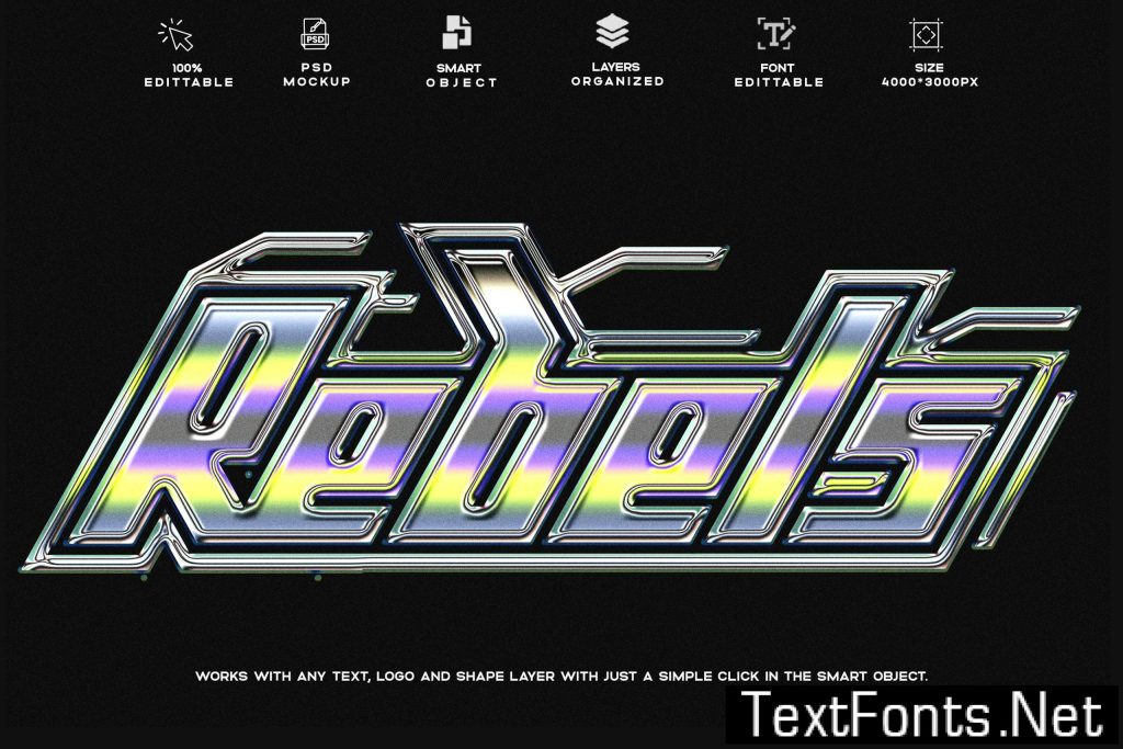3D Y2K Chrome Reflective Text Effect Psd Template PKZL9BL