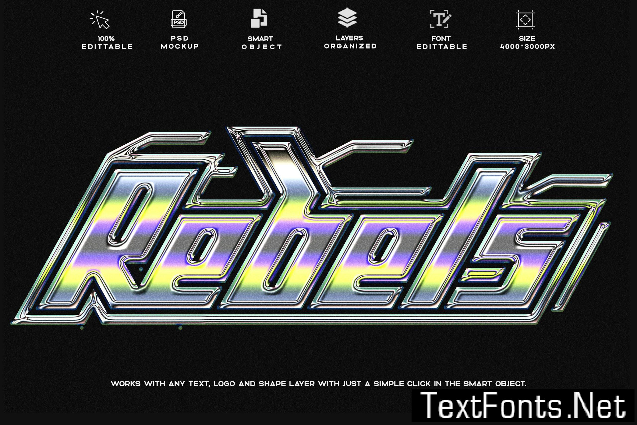 3D Y2K Chrome Reflective Text Effect Psd Template PKZL9BL