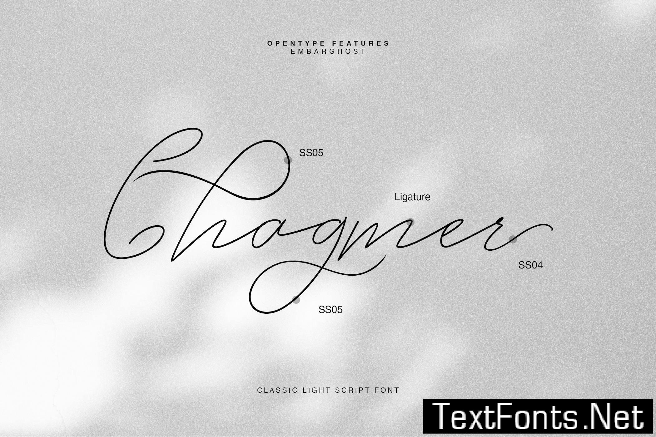 Embarghost - Classic Light Script Font DR7BFQG