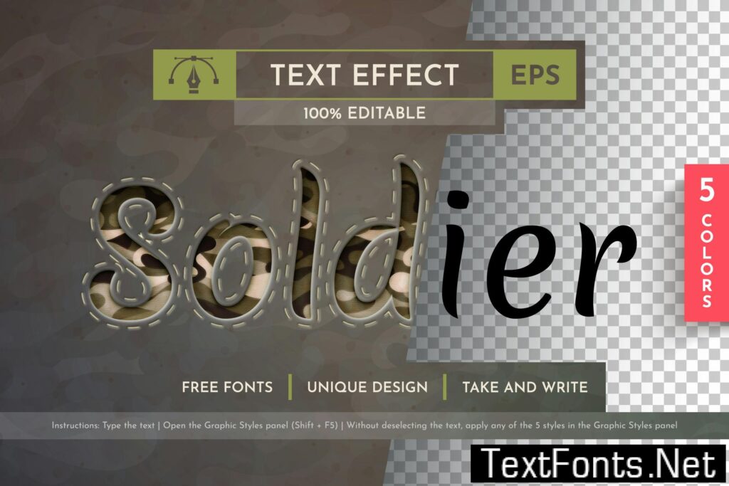 5 Soldier Editable Text Effects, Graphic Styles RJBPJM5