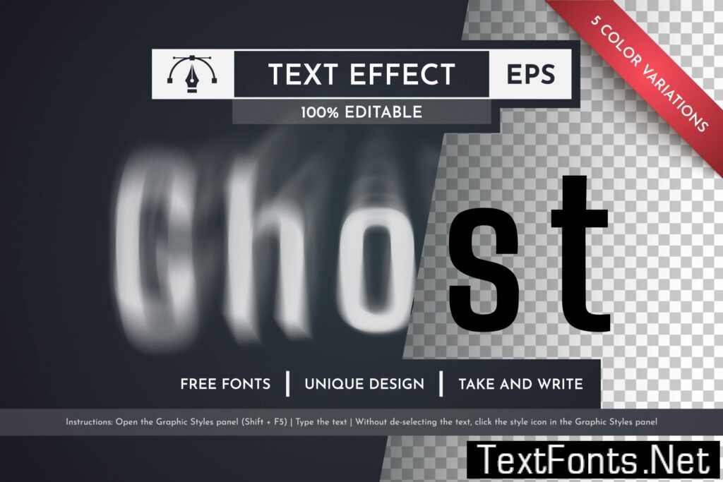 5 Ghost Editable Text Effects, Graphic Styles NXV8PVF