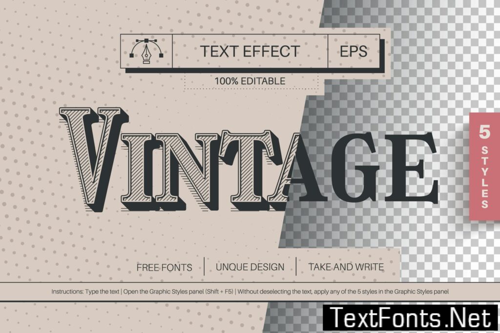 5 Vintage Editable Text Effects, Graphic Styles U4DE53S