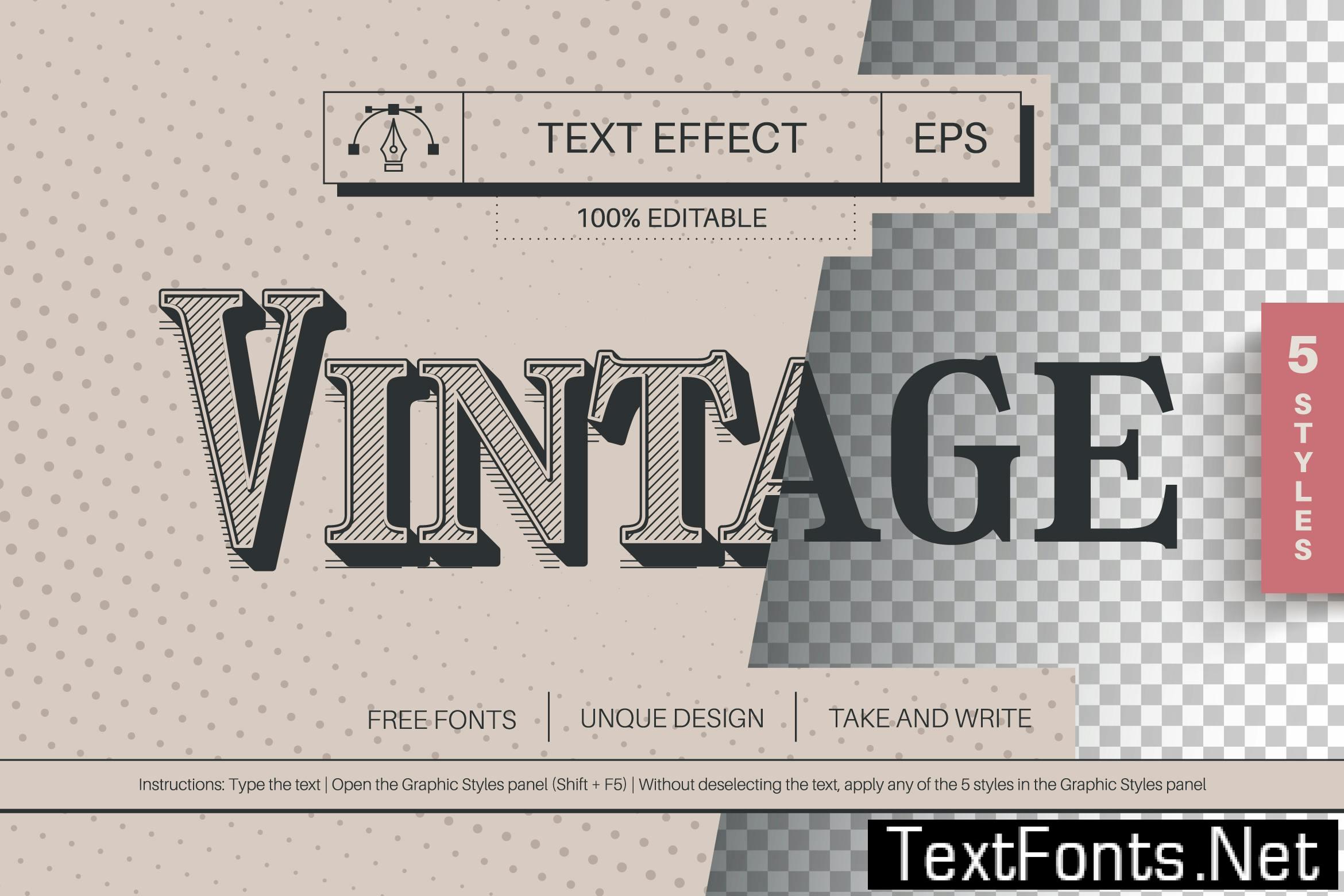 5 Vintage Editable Text Effects, Graphic Styles U4DE53S