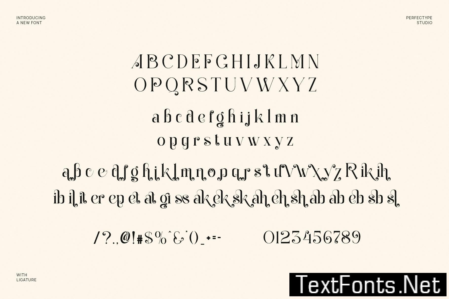 Radiker Elegant Ligature Serif Font Typeface W8M8N2Q